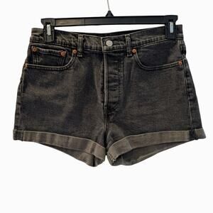 Levi’s High Rise Black Jean Shorts Size 30 Rolled Hem 5-Pocket Button Fly Denim